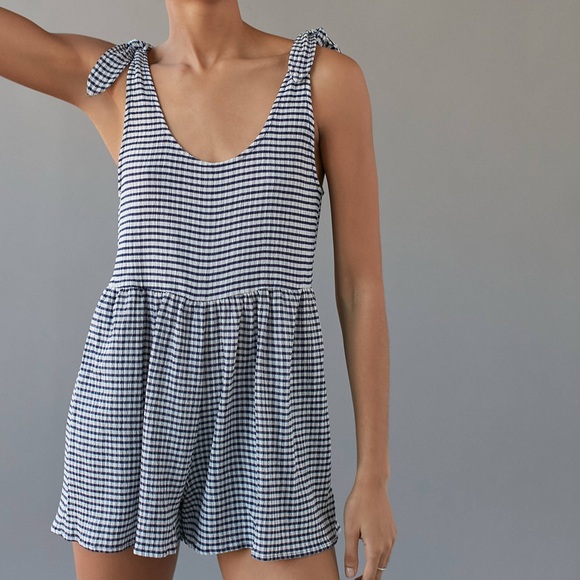 Urban Outfitters Pants - Urban Outfitters Navy and White Gingham Romper